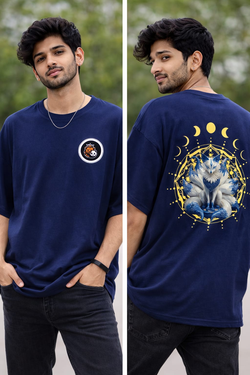 Mystic Fox Oversized T-Shirt (Navy Blue Colour)